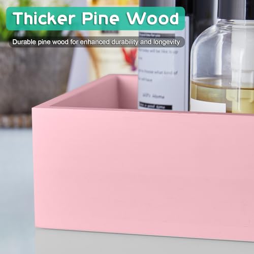 ALELION Pink Bathroom Basket for Organizing - Wooden Toilet Tank Paper Basket with Handle for Back of Toilet Tank Top Organizer - Pink Kitchen Bathroom Decor Accessories - color: Pink