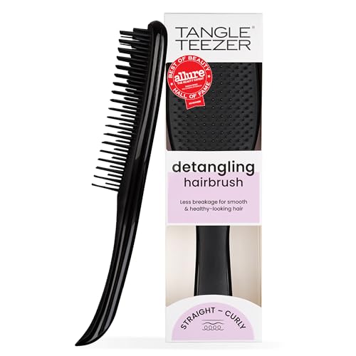 Tangle Teezer Ultimate Detangler Brush, Straight to Wavy, Liquorice Black | Patented two-tier, regular-flex teeth reduce breakage & split ends on wet or dry hair; Shower-friendly hairbrush for all ages - color: Liquorice Black