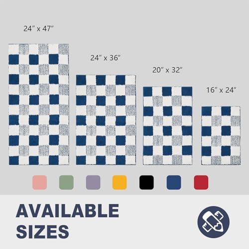 CozeCube Bath mats for Bathroom Non Slip, Fluffy Absorbent Microfiber Bath mat Washable, Aesthetic Bathroom Rugs, Cute Navy Blue Checkered Bath mat, Navy Blue, 32" x 20" - color: Checkered-navy Blue, size: 2'8" x 1'8" (Rectangular)