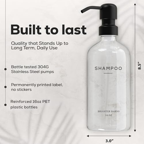 Clear Shampoo and Conditioner Dispenser Set by Brighter Barns - Body Wash, Shampoo Dispenser for Shower with Pump - Refillable Plastic Shower Bottles for Bathroom Decor in Home, Airbnb, Hotel (Clear) - color: Clear