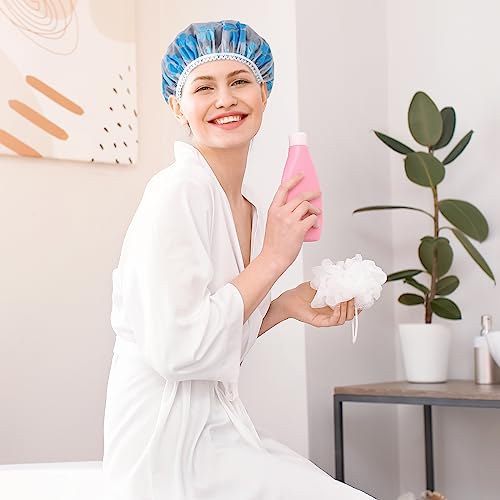 Pengxiaomei 6 Pcs Shower Cap, Reusable Waterproof Hair Cap Shower Caps Stocking Stuffers for Women Men Kids