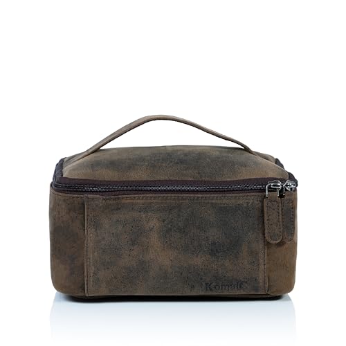 KomalC Leather Toiletry Bag For Men & Women, Handcrafted Travel Kit, Water-Resistant Shaving Bag For Men Travel, Premium Rustic Toiletry Pouch with Zipper Closure (1 Zip Hunter) - style: 1 Zip Hunter