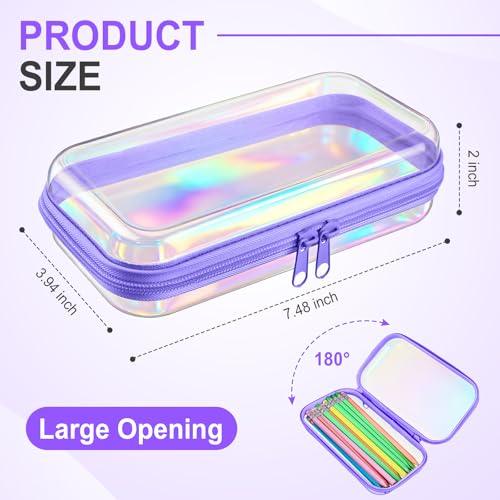 Hoolerry 4 Pcs Hard Clear Zipper Case Makeup Bags Plastic Zipper Pouch Transparent Storage Box Containers for Cosmetics, Snacks, Building Blocks, Puzzles(Clear,7.5 x 3.9 x 2 in,Purple Laser) - color: Purple Laser, size: 7.5 x 3.9 x 2 in