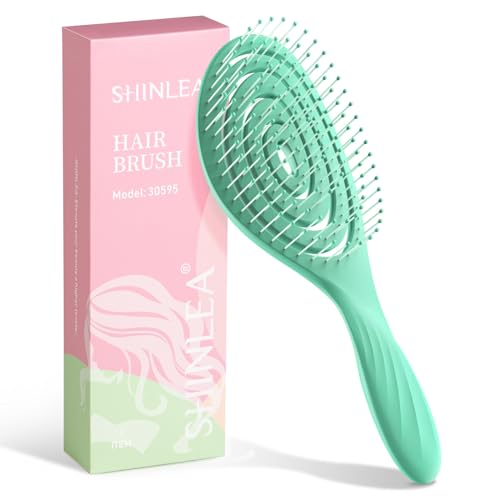 SHINLEA Hair Brush, Detangle Anti Tangle Brush, Spiral Hairbrush for Wet & Dry Hair, Women, Men, Kids, Glide Through Tangles For All Hair Types, Green - color: Green