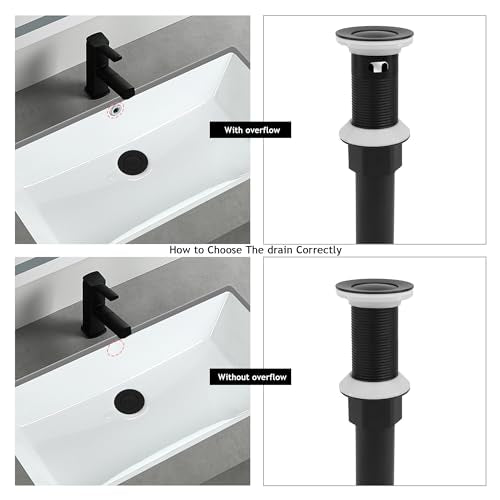 Bathroom Sink Drain,2 Pack Drain Stopper with Overflow,Small Cap Pop Up Drain Assembly with Detachable Strainer Basket,Built-in Anti-Clogging, Stainless Steel Nut Matte Black - color: 2 Pack-matte Black-small Cap, style: With Overflow