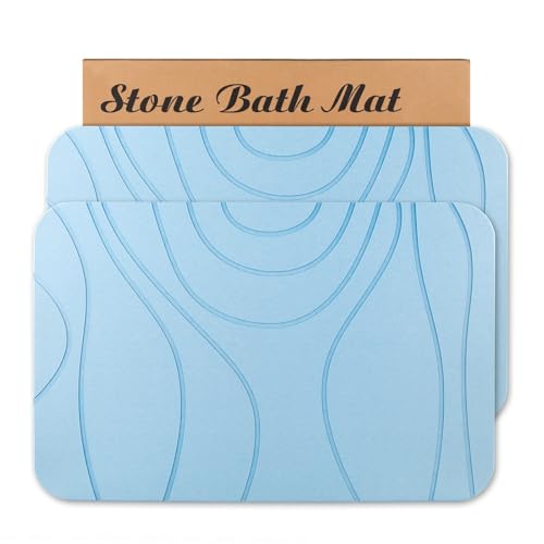 Stone Bath Mat, 2 Pack Diatomaceous Earth Shower Mat, Non-Slip Super Absorbent Quick Drying Bathroom Floor Mat, 24x15, Blue - color: Blue, size: 24" x 15" (2 Pack)