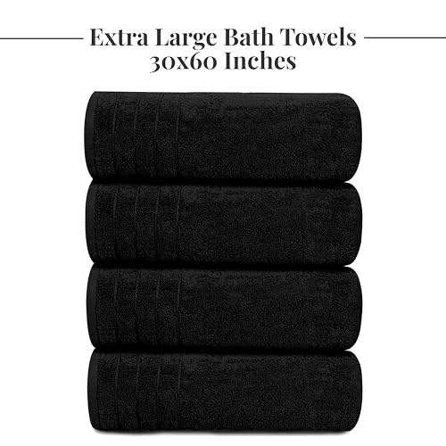 Tens Towels Pack of 4 Extra Large Bath Towels 30 x 60 Inches, 100% Cotton, Larger & Lighter Weight, Quicker to Dry, Super Soft and Absorbent, Perfect for Bathroom, Black - color: Black