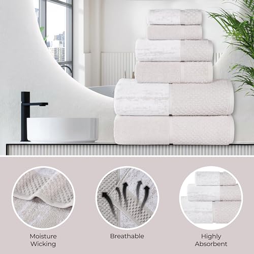 Superior Cotton Bathroom Towel Set, Plush Absorbent, 12 Piece, Stone White | Soft Quick Dry, Jacquard & Solid Pattern Assorted Towels, Daily Skincare and Facial Cleansing, 12 Washcloths Lodie Collection - color: Stone-white, size: Face Towel 12 - Pack (Ja