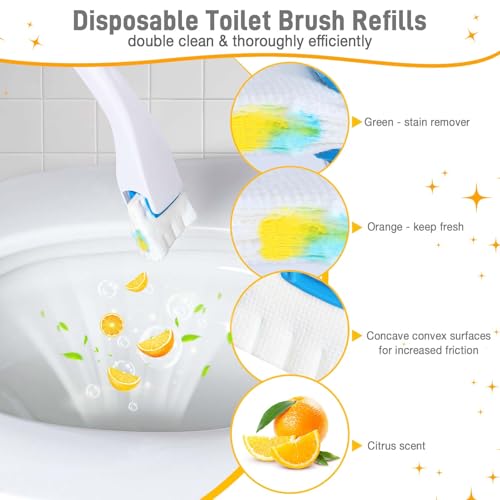 Toilet Cleaner Refill Pads 48 Refills Citrus Scent Toilet Scrubber Refill Enhanced Odor Control Clean Stains Disposable Brush Refill for Bathroom