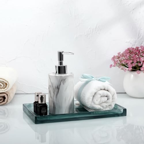 Emibele Bathroom Vanity Tray Countertop, 10" Rectangular Marble Resin Tray | Dresser Kitchen Sink Tray, for Jewelry Cosmetic Perfume Soap Candle, Lightweight Waterproof Tray, Medium, Ink Green - color: Ink Blue, size: 10" x 6.1" x 0.8"