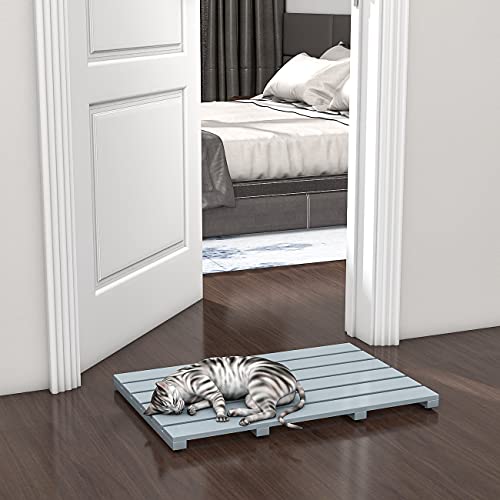 Bamboo Wooden Bath Floor Mat for Luxury Shower - Non-Slip Bathroom Waterproof Carpet for Indoor or Outdoor Use (Bluish Grey) - color: Grey, size: 21.3" x 14.2" (Rectangular)