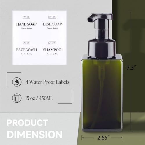 15OZ Foaming Soap Dispenser, 2-Pack Plastic Hand Soap Dispenser, Refillable Leakproof Foam Pump Bottle with Waterproof Labels, for Shampoo, Body Wash - color: Green, size: 450ML