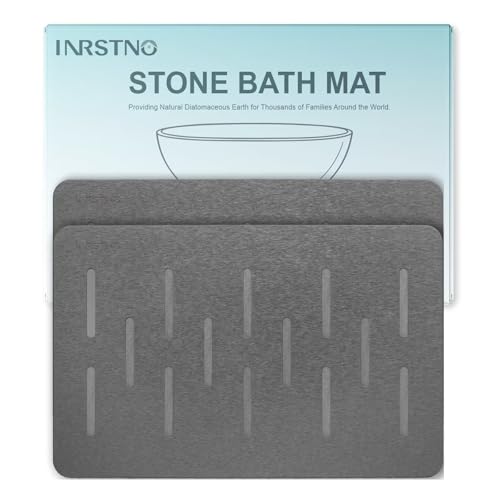 Large Stone Bath Mat 2 Pack, 31.5'' x 19.7'' Quick Drying Diatomaceous Earth Mat Large, Super Absorbent, Non Slip Diatomite Stone Bath Rugs for Bathroom, Easy to Clean (Dark Grey) - color: Dark Grey