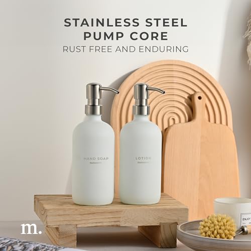 MaisoNovo Soap Dispenser 2-Piece Set | 16.9oz White Bottles with Silver Stainless Steel Pump Core - color: White/Silver