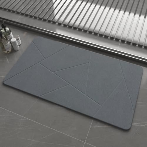 Extra Large Stone Bath Mat, 30'' x 17'' Diatomaceous Earth Non-Slip Stone Shower Mat, Super Absorbent Diatomite Stone Mats for Bathroom Dark Grey XL Plex - color: Dark Gray XL, size: 1'5" x 2'6" (Rectangular)