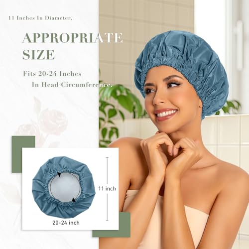 Edoneery Reusable Shower Caps for Women, Waterproof Long Hair Bonnet | Washable Design, Wide Elastic Band, Large Fit, Holds Long Hair, Braids Friendly, Bath Accessories, Spa, Travel - color: Haze Blue