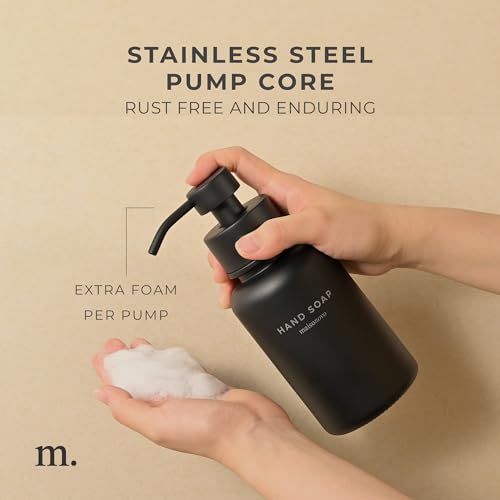 MaisoNovo Glass Foaming Hand Soap Dispenser 14 Oz | Black Foaming Soap Dispenser Black Pump x 1 w/Labels - color: Single Black Bottle With Black Pump