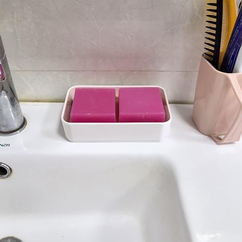Soap Dish Holder, Bamboo Self-Draining Soap Box, Soap Dishes Holder for Shower, Bathroom, Kitchen, Bathtub, Bar Sink (White, 1 Pack)