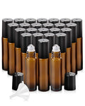 Worldgsb 25 Pack Essential Oil Roller Bottles, 10ml Refillable Amber Glass Roller Bottles with Stainless Steel Roller Balls and Caps for Travel, Perfume and Lip Gloss - color: Amber, style: 25 Pack