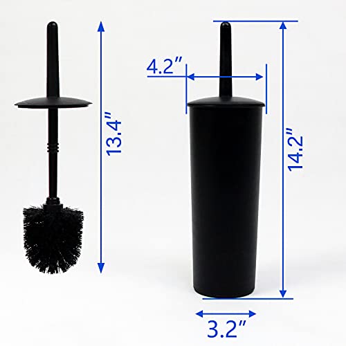 Casaphoria Compact Freestanding Plastic Toilet Bowl Brush and Holder for Bathroom Storage and Organization - Space Saving, Sturdy, Deep Cleaning, Covered Brush - Black - style: Short_handle