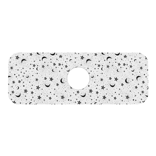 Black Moon White Stars 15" X 5.5" Kitchen Sink Splash Guard Faucet Faucet Guard Draining Mat Sink Splash Guard Faucet Kitchen Bathroom - color: Black Moon White Stars
