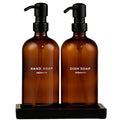 Maisonovo Kitchen Soap Dispenser Set - Hand and Dish Soap Dispenser Set with Amber Glass Soap Dispenser, Black Pumps & Ceramic Tray - color: Amber Bottles/ Black Pumps/ Black Ceramic Tray