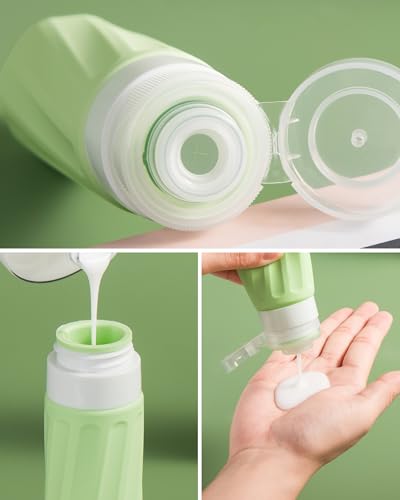 Mrsdry Travel Size Toiletries 8 Pack, TSA Approved 3oz Silicone Squeeze Bottles & Cream Jars with Clear Travel Bag - color: Water Green, size: 3oz bottle 3oz jar