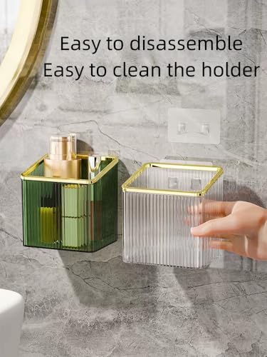 Wall Mounted Toothbrush Holder Adhesive Hanging Wall Organizer Cup Holder for Tooth Brush,Electric Toothbrush,Toothpaste,Razor,Makeup Brush,Cosmetic,Hair Brush,Pen,Set of 2 - color: Silver Green Gold Rim