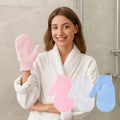 Exfoliating Gloves for Shower, 3Pcs Nylon Bath Scrub Mitts for Women, Body Cleansing Gloves Set，White & Blue & Pink - color: White&blue&pink