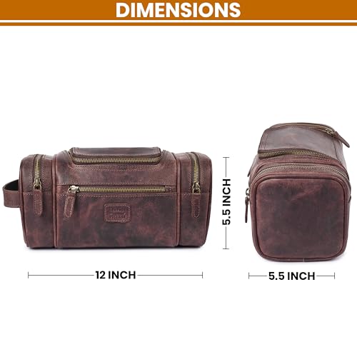 LEATHER VILLAGE Genuine Leather Travel Dopp Kit for Men & Women – Water-Resistant Large-Capacity Hanging Toiletry Bag for Travel, Grooming, Bathroom Organization, Shaving Essentials & Gym Use - Cherry - color: Cherry