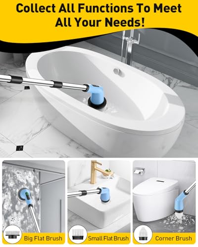 Electric Spin Scrubber for Cleaning Bathroom, Shower Scrubber Cordless Cleaning Brush with IPX7 Waterproof & 2 Speed, 3 Brush Heads, Bathroom Cleaning Supplies for Shower Tub Kitchen Tile Toilet Sky - color: Sky, size: 3 Brush Heads