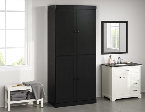 Palace Imports Solid Wood Tall Bathroom Pantry Cabinet with 4 Shaker Doors & Adjustable Shelves, Black - 100% Eco-Friendly, Renewable, Space-Saving Storage, 71.5" H x 32" W, Made in Brazil - color: Black