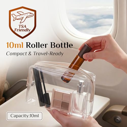 PrettyCare 24 Pack, 10 ml Essential Oil Roller Bottles with Stainless Steel Roller Ball - Refillable Leak-proof Empty Thick Amber Glass Roll on Bottles with Wooden Caps for Travel, Perfume - color: Amber with Wooden Cap, size: 24 Pack