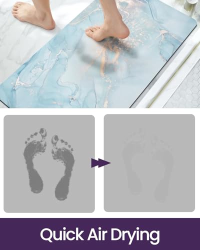 DEXI Bathroom Mat Ultra Thin, Non Slip Bath Rug for Shower Floor, Absorbent Quick Dry Marble Bathmats Low Profile, 43x17, Blue - color: Blue, size: 43" X 17" (Rectangular)