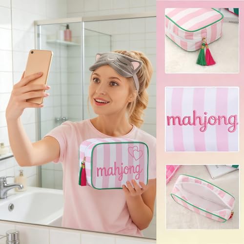 Personalized Makeup Bag with Embroidered Name Custom Cosmetic Bag Toiletry Bag Stripes Travel Organizer Bachelorette Party Bridal Wedding & Birthday Gift - color: Style-03