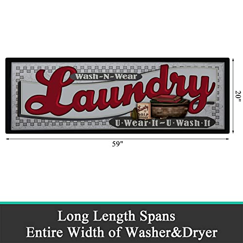 Pauwer Laundry Room Rug Runner 20"x60" Waterproof Rubber Laundry Mat Non Slip Kitchen Mats for Floor Washable Floor Mat Runner Rug for Farmhouse Mudroom Washroom Bathroom Decor - color: Laundry Grey Red, size: 1'8" x 5'