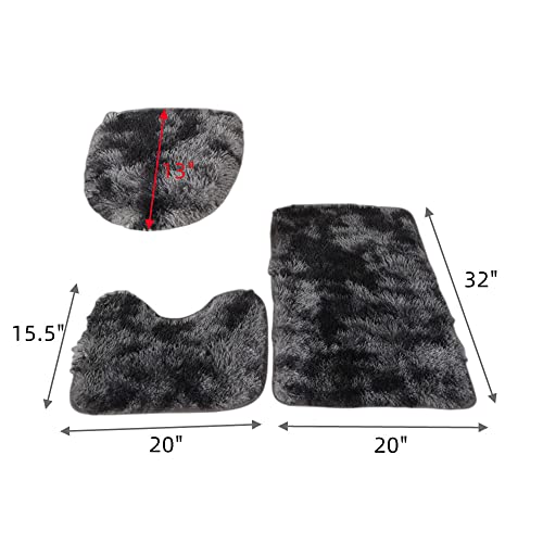 XZJMY 3 Pieces Bathroom Rugs Set,Bath Mat, Non Slip and Absorbent Mats,Floor Mat,U-Shaped Contour Rug and Toilet Lid Cover for Tub Shower & Bath Room,Purple (Black/Grey Mixed Color) - color: Black/Grey Mixed Color