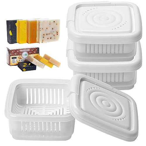 Square Soap Travel Case, Set of 3 - Portable Soap Rest Holder for Bathroom, Shower, Gym, Travel, Camping - Tightly Closed White Soap Box with Drain Rack - size: Set of 3