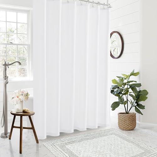 White Linen Shower Curtain for Bathroom Water Repellent 72x78 Inches | Extra Long Shower Curtains, Simple Elegant Modern Farmhouse Country, Bath Shower Curtain Set with Hooks, Textured Fabric - color: White, size: 72"W x 78"L (Pack of 1)