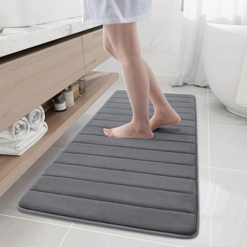 Buganda Memory Foam Bath Mat, 55" x 24", Ultra Soft Bathroom Rugs, Water Absorbent and Machine Washable Bath Rug Runner for Bathroom, Shower, and Tub, Grey - color: Grey, size: 55" X 24"