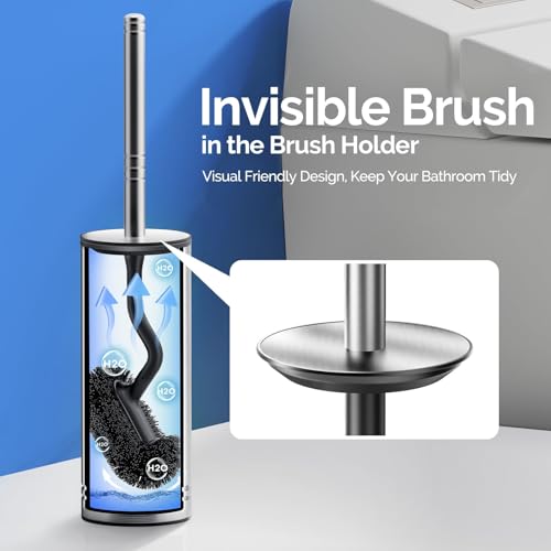 HAMITOR Toilet Brush and Holder Set: 304 Stainless Steel Heavy Duty Deep Cleaning Bowl Cleaner Brush with Curved Bristle - Wall-Mounted for Home Apartment Bathroom Accessories Silver 1 Pack - color: Silver