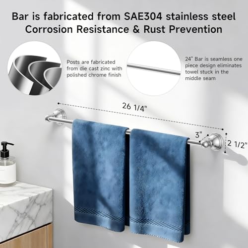 Formosa Design Hardware Classic 4-Piece Bathroom Accessories Set, 24-inch Towel Bar, Toilet Paper Holder, Towel Ring, and Robe Hook, Durable Zinc Alloy & Stainless Steel, (Polished Chrome Finish) - color: Polished Chrome