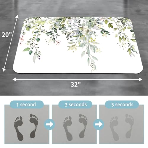 Gibelle Eucalyptus Leaves Bath Mat Rug Set 2 Piece, Super Absorbent Quick Dry Bathroom Rug Set, Non Slip Rubber Backed Bathroom Floor Mat for Tub Shower Sink (20"x32"+20"x32", Sage Green) - color: A001, size: 20" x 32" (2pcs)