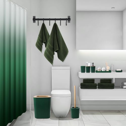 XLHOMO Dark Green Bathroom Set - Green Bathroom Accessories Set, 24PCS Bathroom Accessory Set with Shower Curtain, Bath Towels, Trash Can, Soap Dispenser, Green Bathroom Accessories for Home - color: Hollow Dark Green, size: Bath Set+Shower Curtain+Towels
