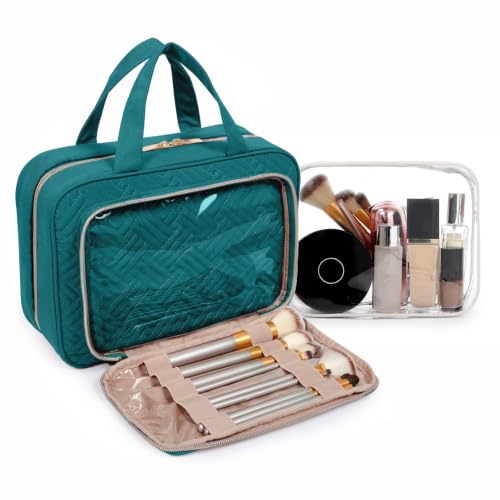 BAGSMART Toiletry Bag Hanging Travel Makeup Organizer with TSA Approved Transparent Cosmetic Bag Makeup Bag for Full Sized Toiletries(Sage Green) - color: Sage Green, size: Medium