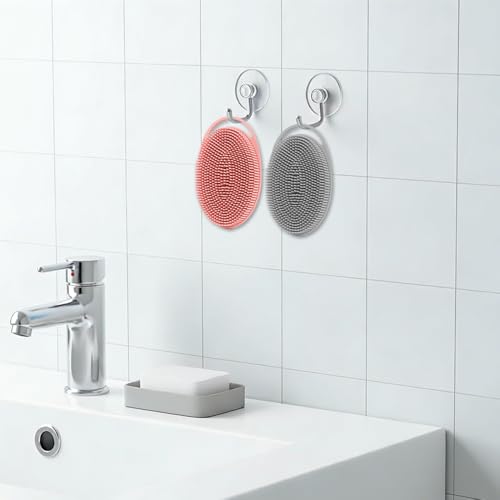 Silicone Body Scrubber 2 Pcs Silicone Loofah Exfoliating Body Scrubber for Men Women Soft Silicones Shower Scrubbers Double Sided Silicones Bath Bodys Brush for All Skin Lather Well, Gray and Pink - size: gray+pink