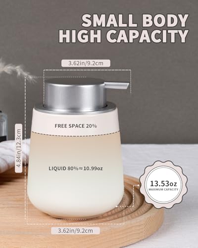 BosilunLife Hand Soap Dispenser - Beige & Grey 12Oz Ceramic Soap Dispenser Bathroom Refillable Liquid Dispenser for Dish Soap with Easy-to-Press Pump - color: Beige With Silver Pump