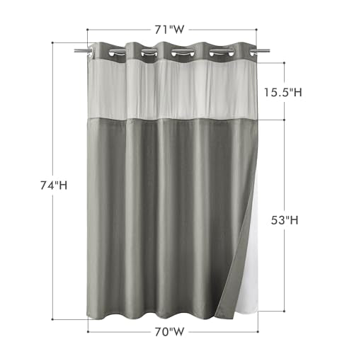 Mrs Awesome No Hook Shower Curtain with Snap-in LinerLess Time On/Off, Embossed Waffle-Look Textured Fabric Shower Curtain for Bathroom, Soft & Lightweight, 71x74, Gray - color: Grey, size: 71"W x 74"L (Pack of 1)