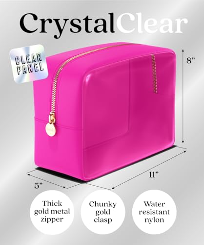 Embla Clear Cosmetic Bag Makeup Case, Clear Zipper Make Up Pouch and Toiletry Travel Tote, Cute Skincare Pouches for Women Girls, Preppy Purse Cosmetic Organizer, Large Makeup Bags, Fuchsia | Large Pink Clear Nylon/PVC Cosmetic Bag with Zipper, Waterproof