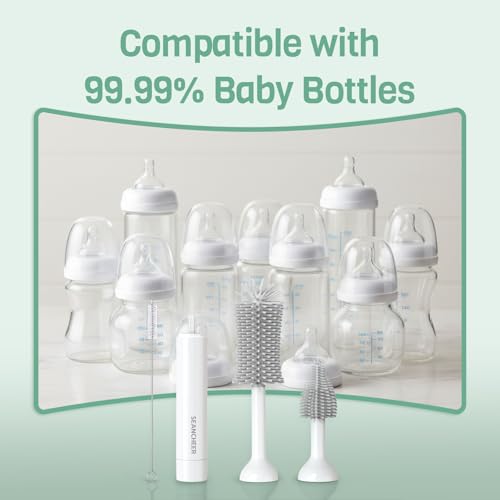 SEANCHEER S02 Electric Bottle Brush Set, Portable Baby Bottle Brush Cleaner, AA Battery-Powered & IPX7 Waterproof, with Silicone Bottle/Nipple/Straw Brush, for Home & Travel (Gray) - color: White-gray